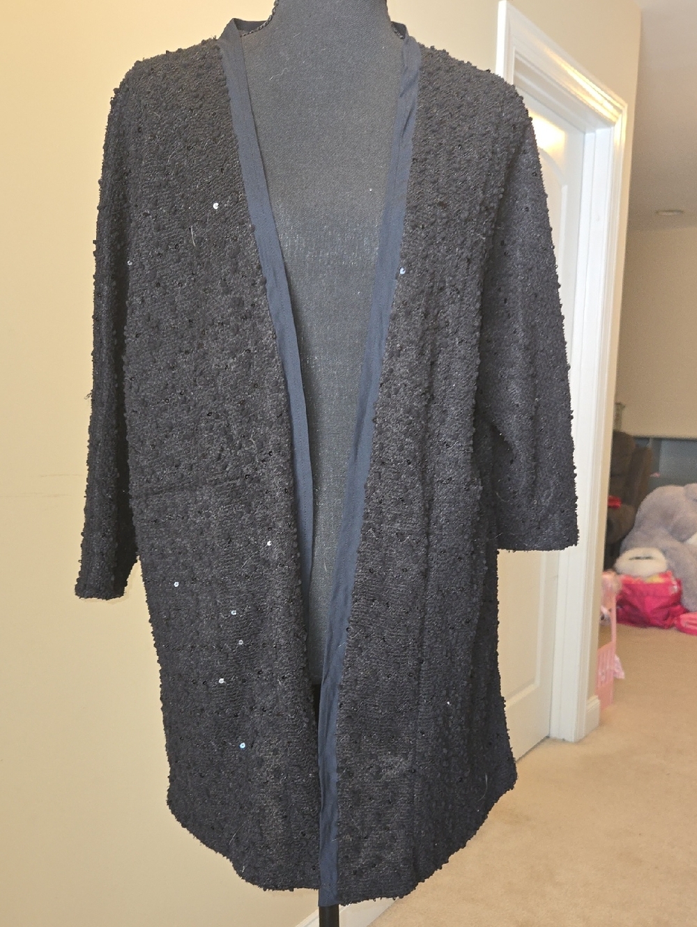 Apt. 9 Black Bouclé Open-Front Sequin Cardigan